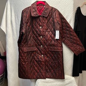 Chicos deep red quilted coat size 3 new with tags